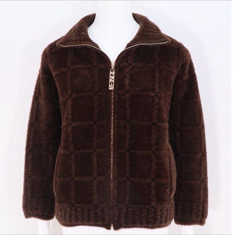 Áo khoác len nữ trung niên hàng quảng châu cao cấp áo lông chồn siêu ấm mẫu kéo khoá cho mẹ Top Jacket Women