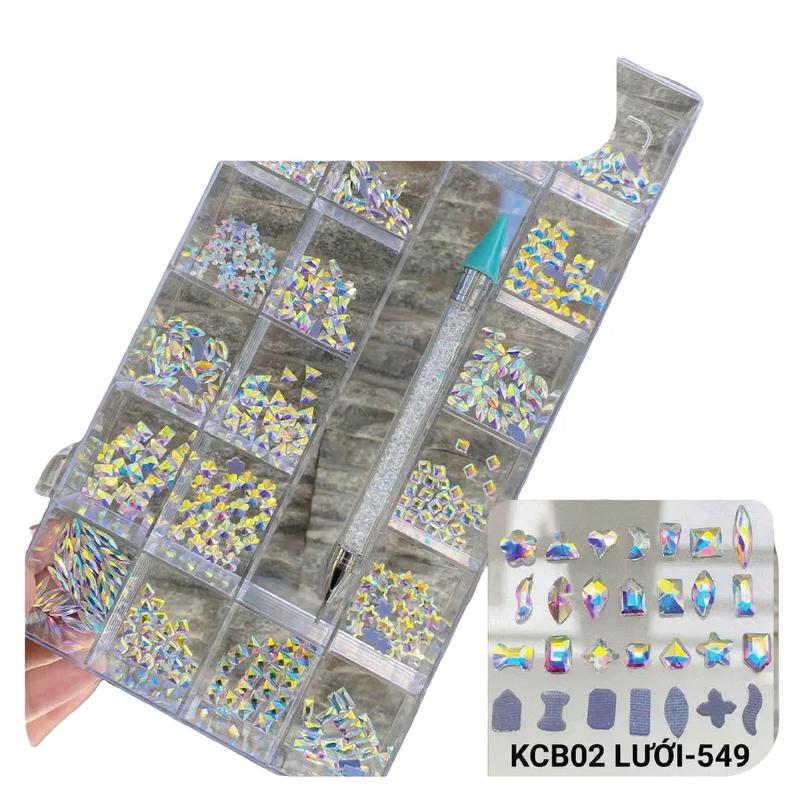 Khay Khoảng 500 Viên Đá K9 Chân Lưới Cao Cấp, Khay Mix Khoảng 20 Hình (tặng kèm Khay + Bút), Đá Đính Nail Chính Hãng Angelica, KCBL-549 Sơn Gel Nữ Làm Nail