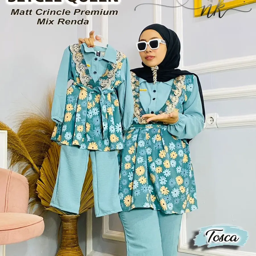 Setcel Couple Ibu dan Anak Ori NK / Set Queen Bunga Baju Wanita Tunik Motif