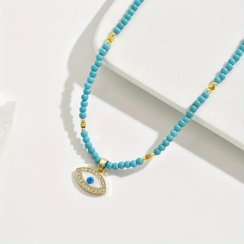 top-selling Vintage-Inspired Evil Eye Pendant Necklace with Rhinestone Inlay and Glass Beads, Clavicle Chain for Women - Ideal for Daily Wear and Gifting, Retro Style, Simple Style Style 2