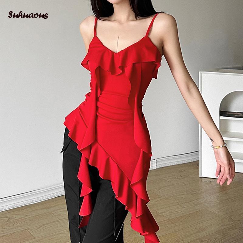 Product Introduction of Women Cami Dress Solid Color V-Neck Sleeveless Backless Dress Mini Dress Bodycon Dress Irregular Ruffles Dress 34