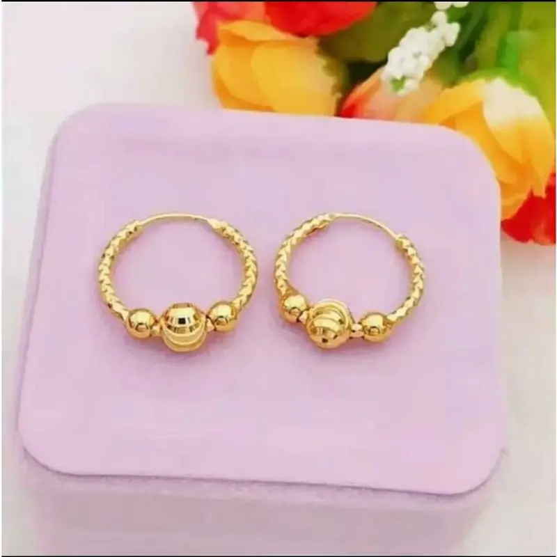 perhiasan gipsi pentol ukir anak, aksesoris fashion anting titanium anti karat . Cantik 8