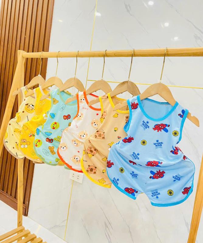 Bộ quần áo ba lỗ in họa tiết MK516 chất thun lạnh cho bé dưới 3 tuổi (6-16KG) đầm  thun  lạnh  cho  bé  gái