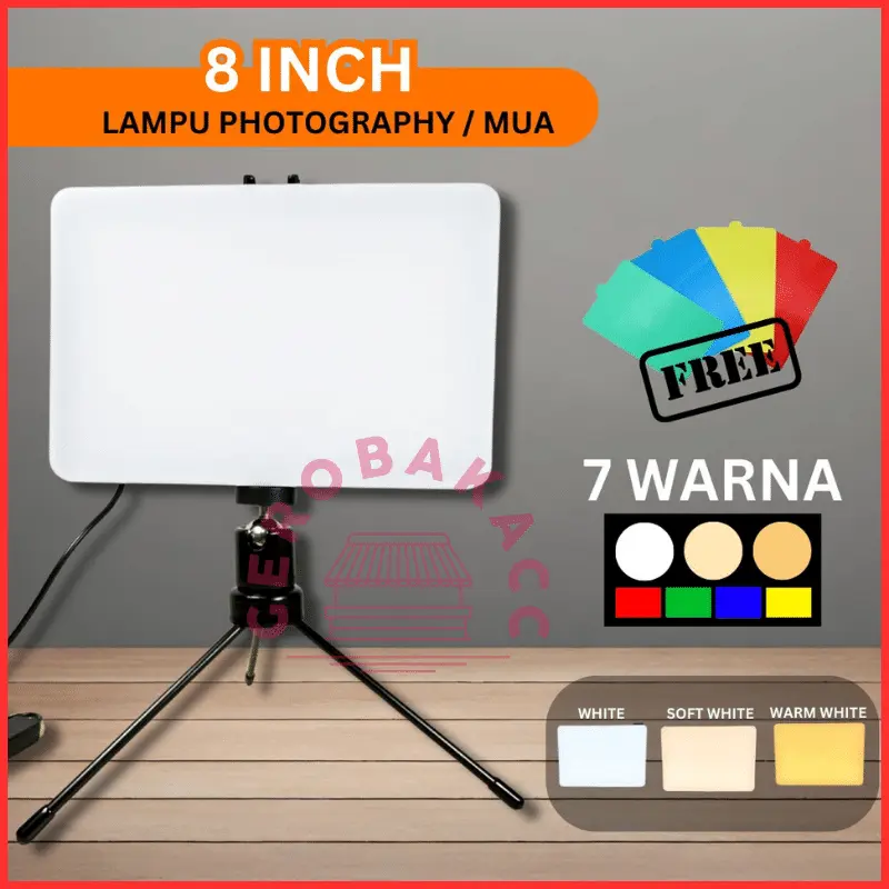 Paket Lampu Tripod Foto Produk 8 inch Makeup MUA Studio fotografi konten live streaming Ballhead USB 4 warna Lampu filter warna Kartu Gerobak ACC 2