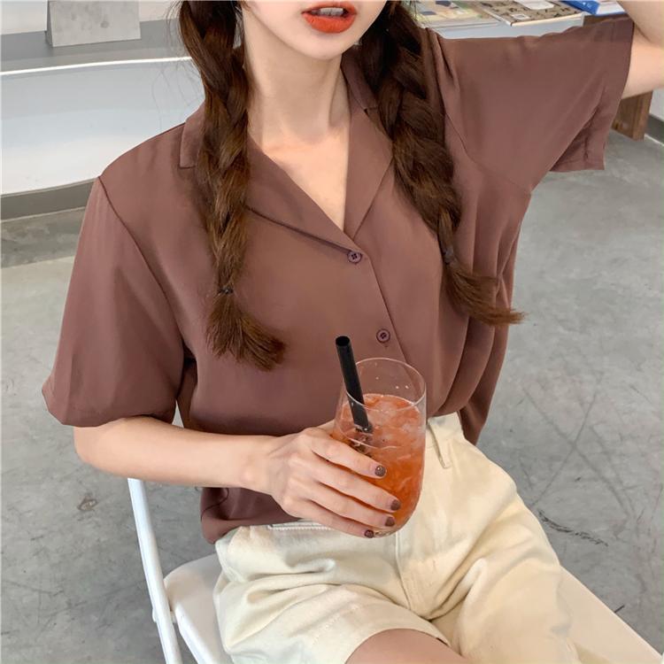 Product Introduction of Temperament Lapel Shirt Loose All-Match Short-Sleeved Shirt Summer Korean Short-Sleeved Plain Loose Shirt Top Women's Shirt Women's Shirt Basic Casual Fit 6