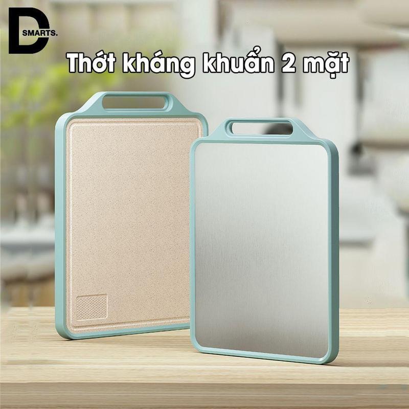  Thớt kháng khuẩn 2 mặt mặt trước inox 304 mặt sau nhựa PP kháng khuẩn chống tràn chất liệu inox 304 và nhựa PP 