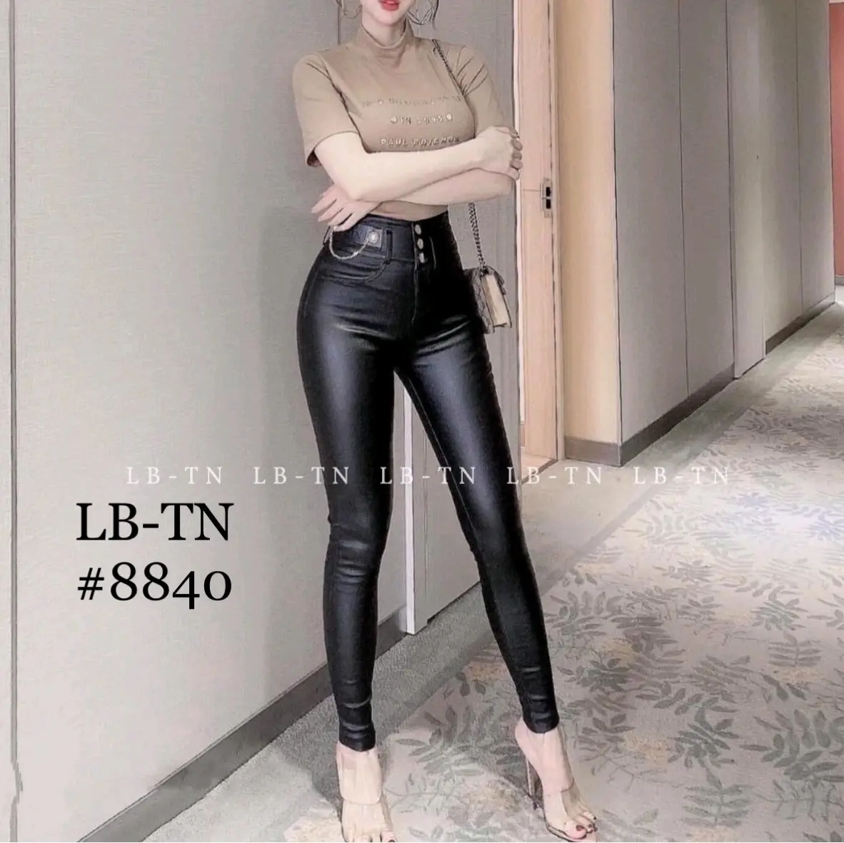 Quần da dài , cạp cao, chất co giãn, mã 8840 Nữ   Women quần legging