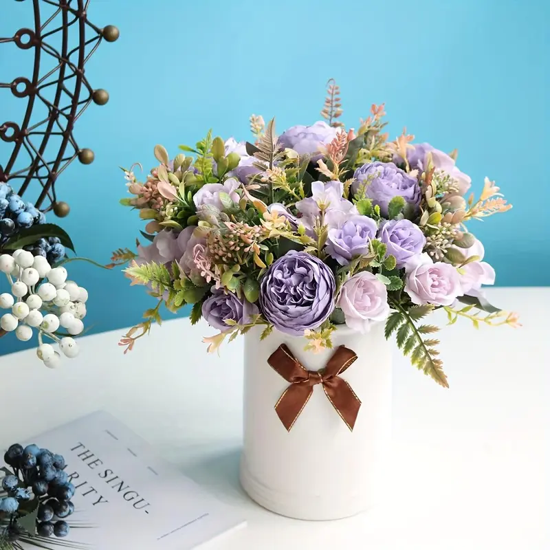 Artificial Peony Rose Bouquet, 2 Counts Faux Peony Bouquet, Fake Flower Bouquet, Decorative Flowers for Home Party Wedding Graduation 6