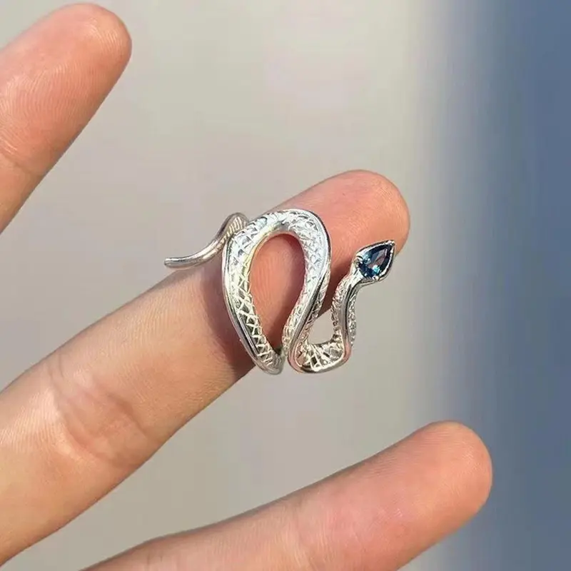 Nhẫn Rắn, Topaz Xanh Aquamarine, Thiết Kế Độc Đáo Sáng Tạo, Phong Cách Ngầu J0T4, Có Sẵn Làm Mờ 6