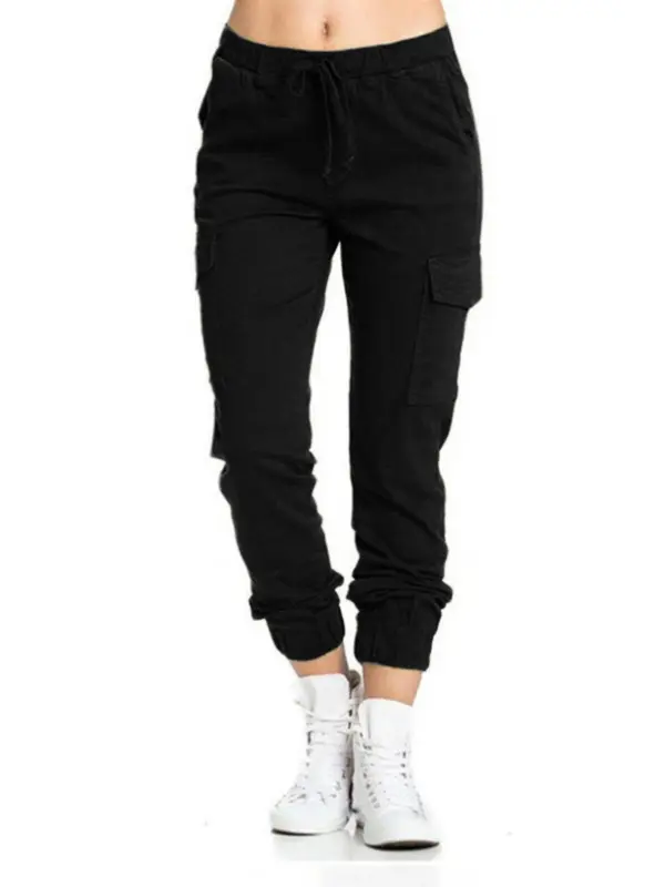 Women's Minimalist Solid Tie Front Elastic Waist Cargo Pants, Lady Basic Casual Comfort Jogger Cargo Pants for Daily Wear, Womenswear Trouser, Pants for Men, Summer Outfits 2024, Ladies Bottoms for Summer 4