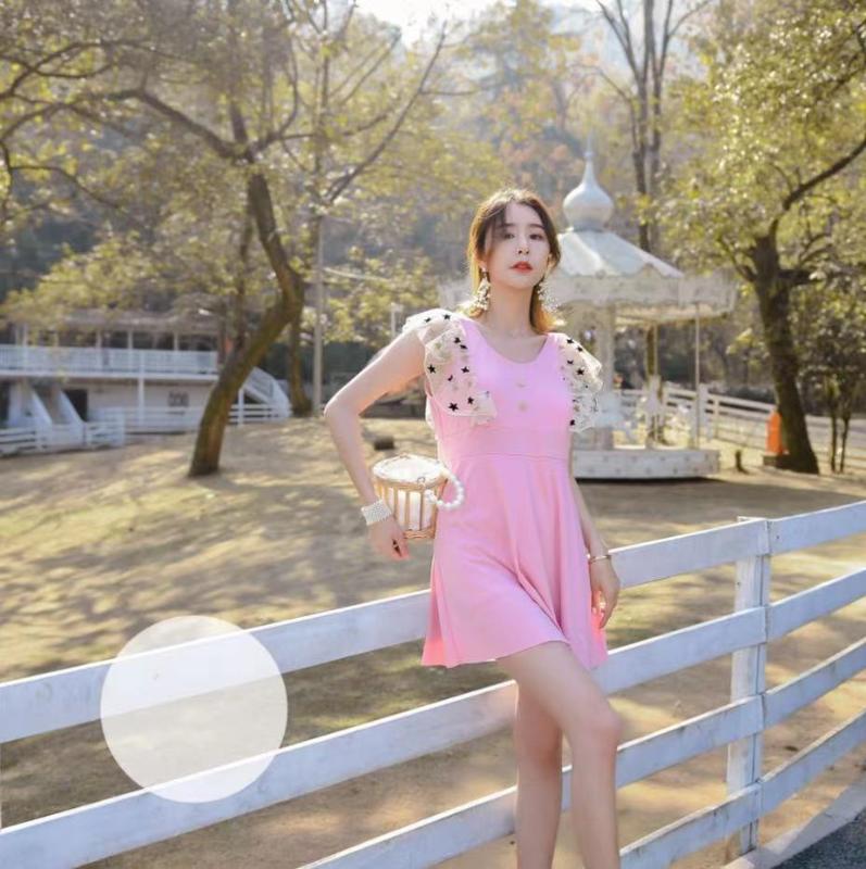 Product Introduction of Lace Swimwear Ladies Korean Swimsuit Fairy Lotus Leaf One-piece Boxer Skirt Short Sleeve Chest Pad Conservative Belly Cover Girl 6