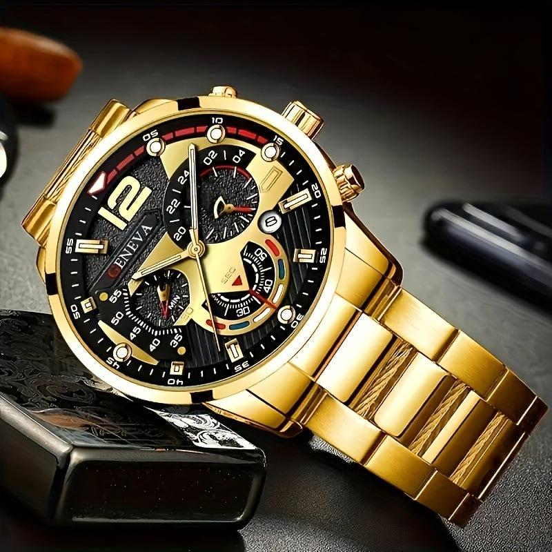 Natural Jewelry Fashion Casual Elegant Business Wristwatch + Versatile Cross Steel Band Necklace Bracelet Set Simple Fashion 1