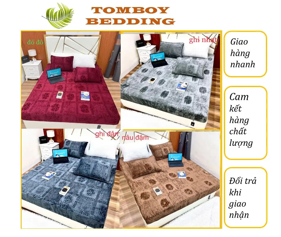 Ga Gối Nỉ Nhung Coco Mẫu Mới Dày Dặn Siêu ấm TOMBOY BEDDING , Ga gối Nỉ Mềm Mịn Cho Mùa Đông Bọc Đệm Tối Đa 20cm