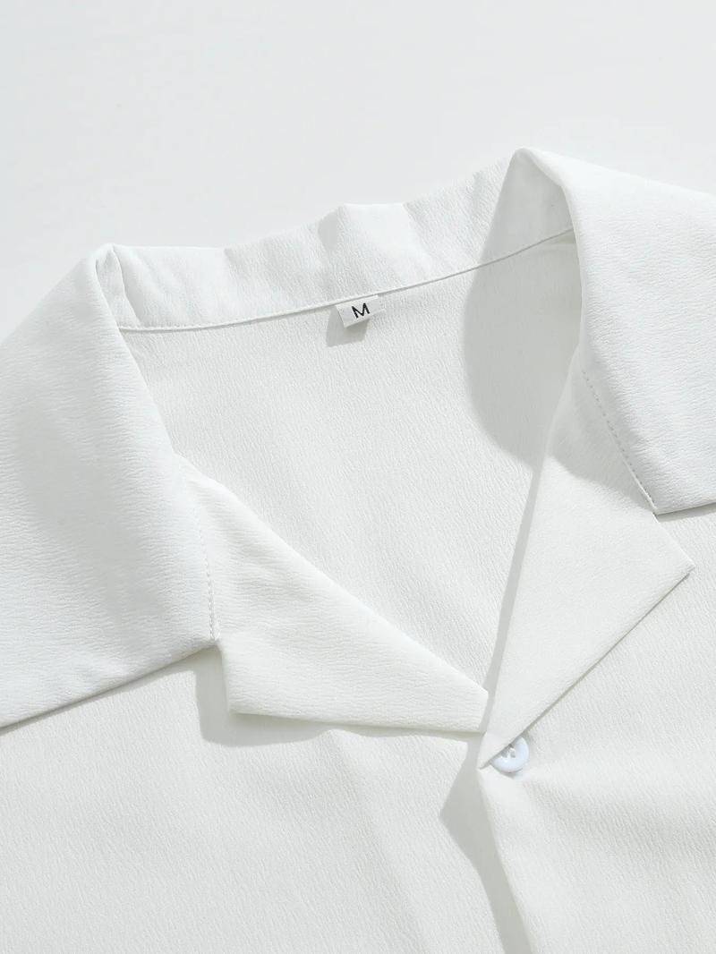 Product Introduction of Men's Solid Button Front Shirt, Casual Short Sleeve Lapel Neckline Top for All Seasons, Fashion Men's Clothes for Daily Wear 6
