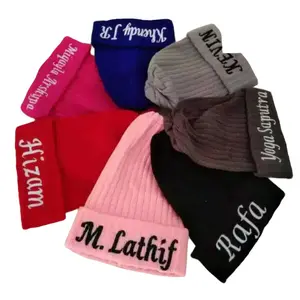 Kupluk Rajut Bayi (0-12 bulan) Free Bordir Nama Suka-Suka Bayi Cewek Cowok Biru Hitam Pink