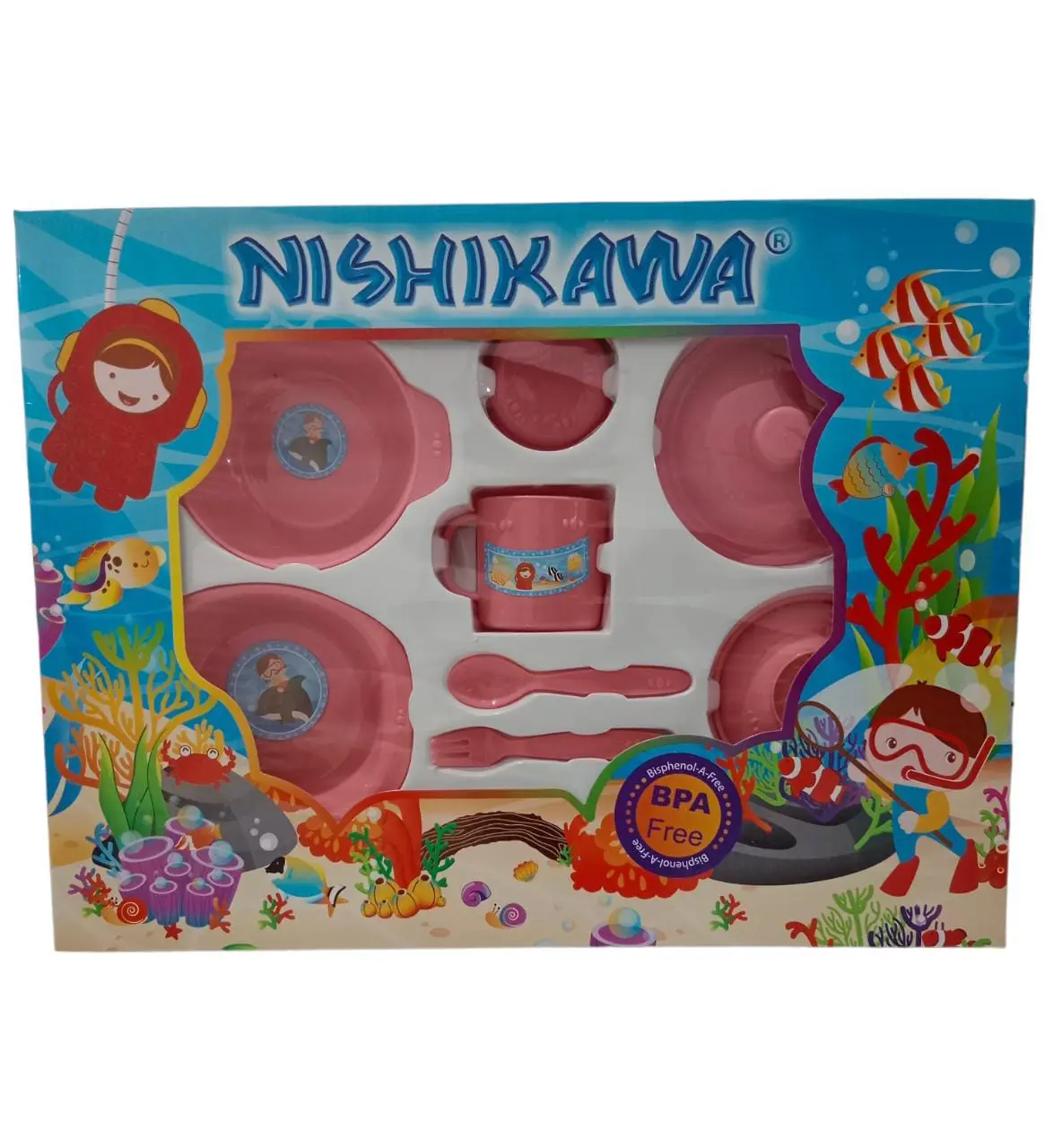 FEEDING SET NISHIKAWA JUMBO TEMPAT MAKAN BAYI WARNA HIJAU,PINK DAN BIRU Piring