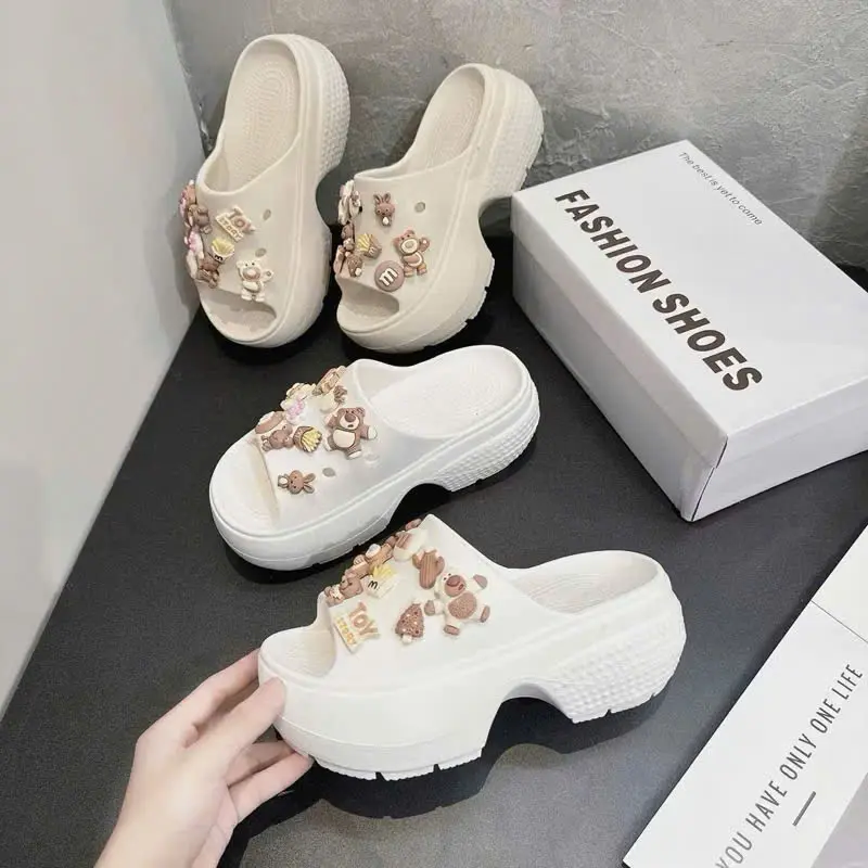 Dép nữ BÁNH MÌ  đế cao 6,5CM siêu nhẹ Xinh Xắn linh hoạt Chất liệu tốt Tự nhiên ( cham gấu bé nhỏ )
