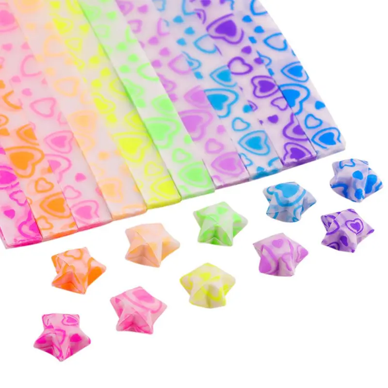 Dải giấy Ngôi sao Origami dạ quang, 210 chiếc, 10 màu, Ngôi sao Origami đầy màu sắc, Phát sáng, Gấp tự làm, L8K6 3