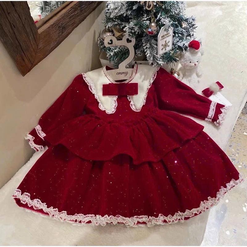 [Michis Babies - G76] Váy nhung công chúa  cho bé, váy tiểu thư tăng kèm nơ xinh, váy noel cho bé