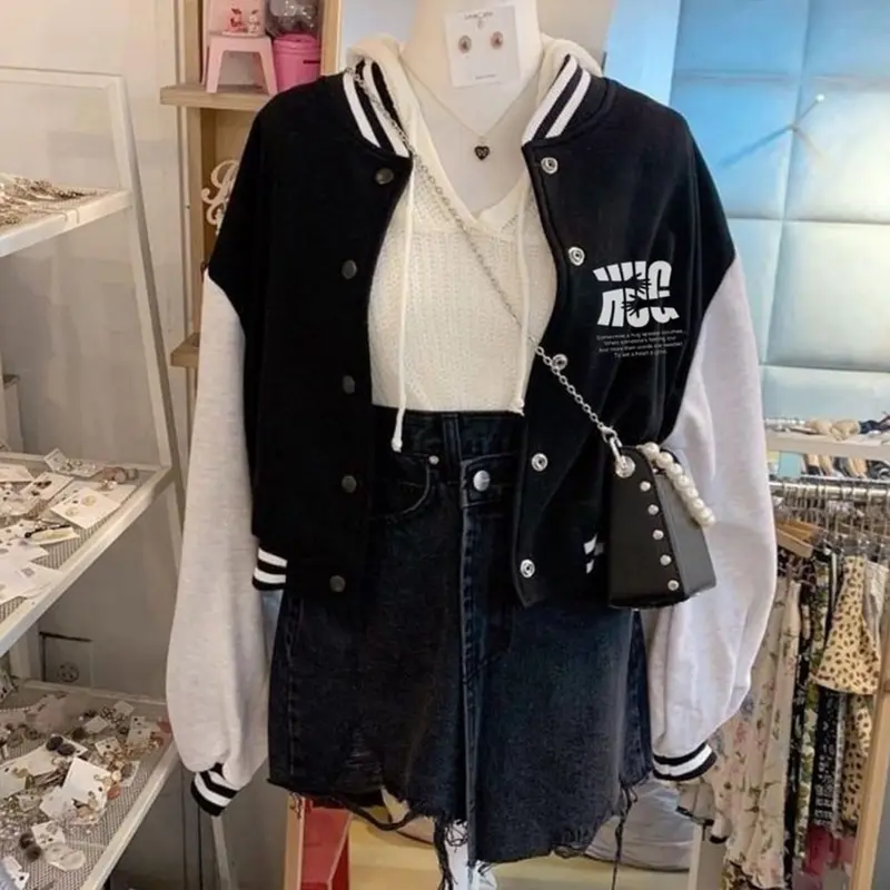 ZY - Jacket Baseball Varsity Crop Hugs Wanita Fit Fleece Jaket Oversize 0