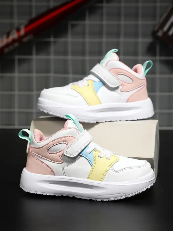 Kid's Casual Colorblock Lace Up Front PU Leather Sneakers, Comfortable Sports Shoes, Fashion Sports Sneakers For Boys & Girls 0