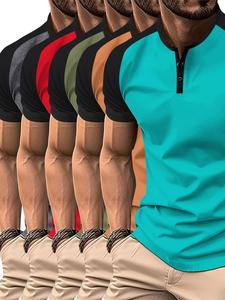 Men's Colorblock 1/4 Button Front Short Sleeve Henley Tee, Regular Fit Casual Comfy Raglan Sleeve Round Neck T-shirt for Summer, Fashion Men's Top for Daily Wear