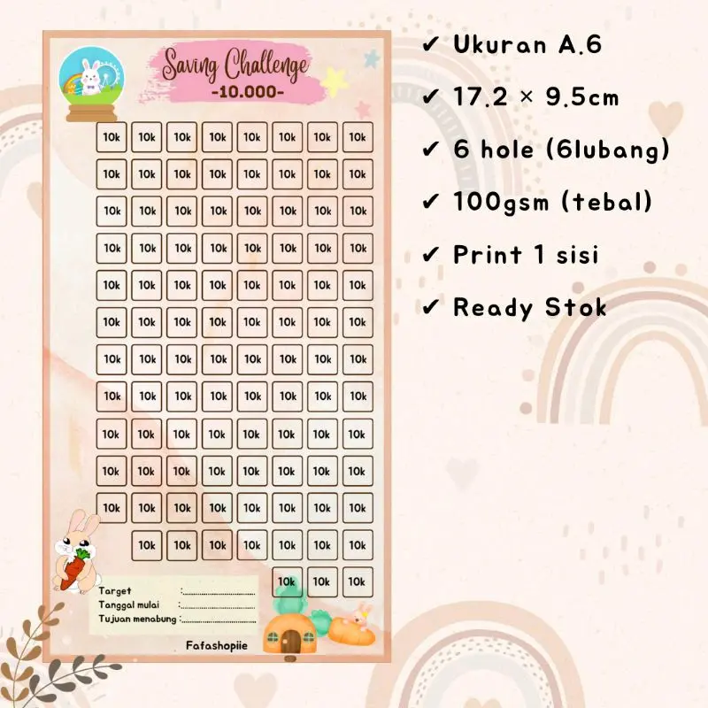 Saving Challenge A6 Ring 6 Lubang / Isi 6 Lembar Bundle 6 Pcs Sticker 2