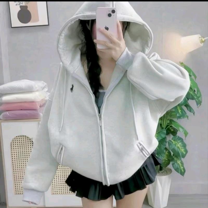 Áo Hoodie Zip Nỉ Bông Form Rộng Nam Nữ Túi Dây Kéo Nón To Logo Thêu Ngựa