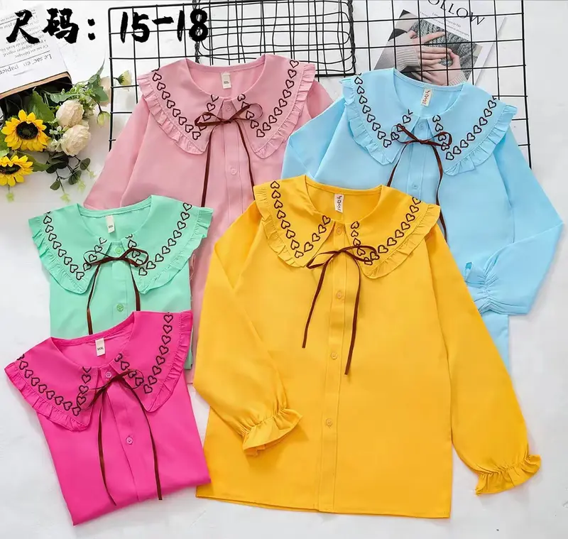 DYNA KIDS. Baju Atasan Kemeja Anak Perempuan 6-9 Tahun Motif Bordir Di Kerah Fashion 2