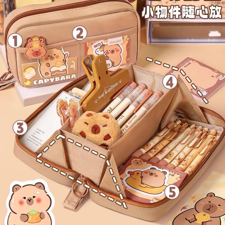 Túi đựng bút cỡ lớn 5 ngăn KAMI TB48 , túi đựng mỹ phẩm, Hộp bút vải họa tiết trong suốt đáng yêu tiện lợi phong cách Hàn Quốc