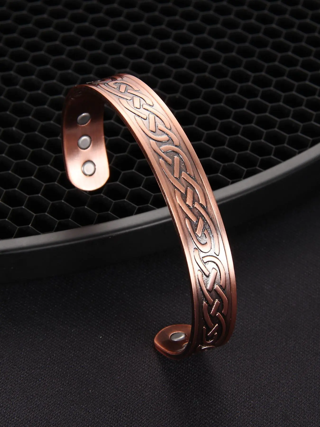 Vintage Magnetic Wave Design Cuff Bangle, Ethnic Pattern Design Copper Cuff Bangle, Fashion Jewelry Accessories for Men & Women Gifts