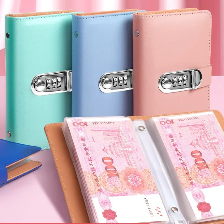 A6 100 Days Envelope Challenge Binder Money Savings Notebook PU Leather Challenge Cash Saving Book Statio Collect Banknotes