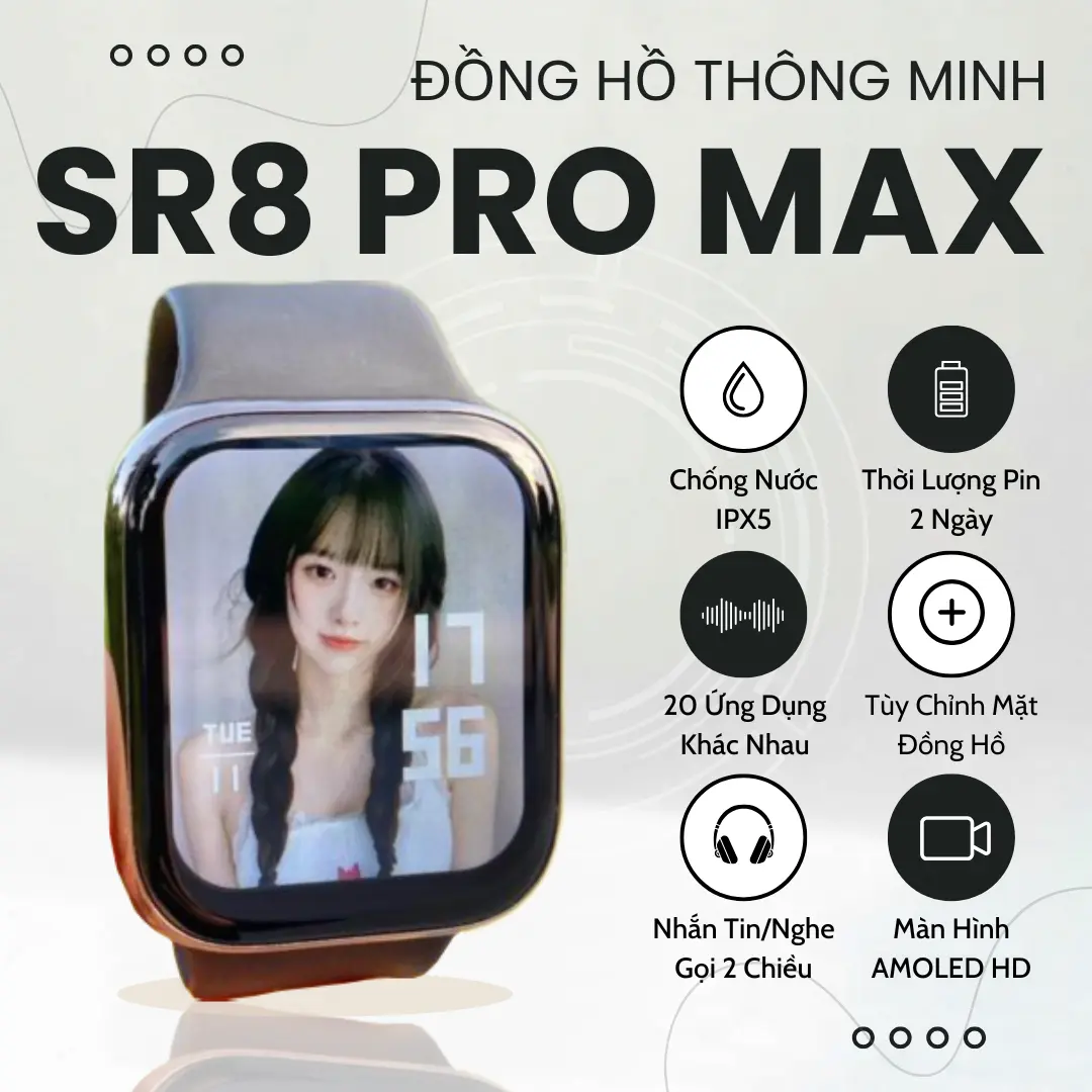 Đồng Hồ Thông Minh SR8 Pro Max Màn Hình Super Amoled Nhận Tin Nhắn từ Ứng Dụng Không Lắp Sim - Smartwatch Nghe Gọi 2 Chiều Kết Nối Qua Bluetooth - Theo Dõi Hoạt Động Thể Thao