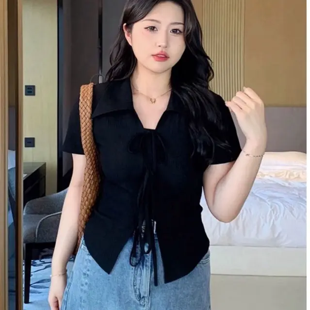 Áo Thun Ngắn Tay Cổ Polo Họa Tiết Nơ Xinh Xắn Đơn Giãn Basic shop SWEET THINGS Nữ Top