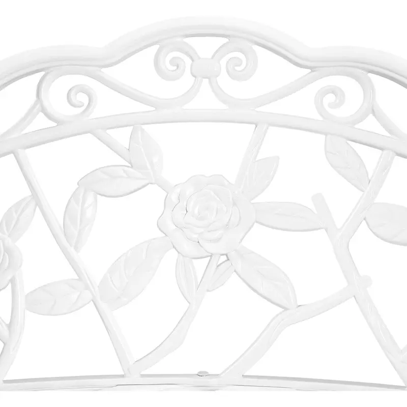 Garden Bench Outdoor Loveseat Metal Bench Outdoor Patio Furniture Seat with Rose Design, for Porch/Lawn/Yard, White 5
