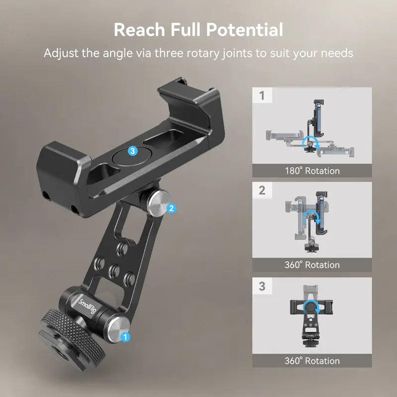 SMALLRIG Universal Phone Tripod Mount, Metal Cell Phone Mount with Cold Shoe Mount and M4 Screws for DJI Stabilizers, Free Adjustment Phone Mount Adapter for iphone16 Pro/MAX, for Samsung Galaxy - 4301 Smartphone Accessories 5