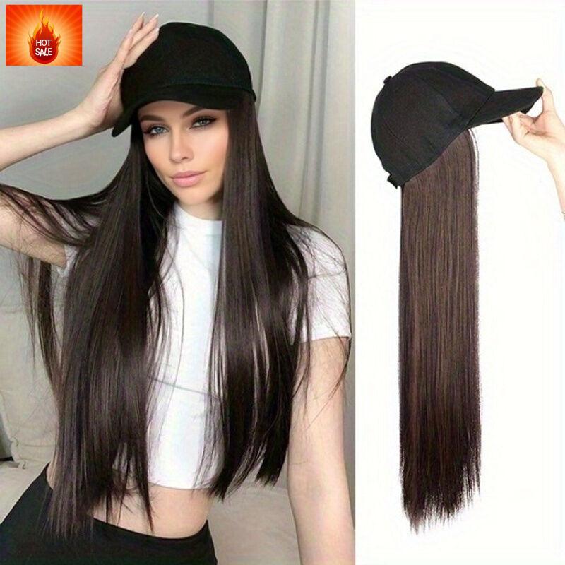 Tóc Giả Mũ Thẳng Dài Màu Nâu Tự Nhiên Chất Kết Nối Tóc Giả Tóc Giả Tóc Mũ Bóng Chày Tổng Hợp Có Thể Điều Chỉnh Dành Cho Nữ 
