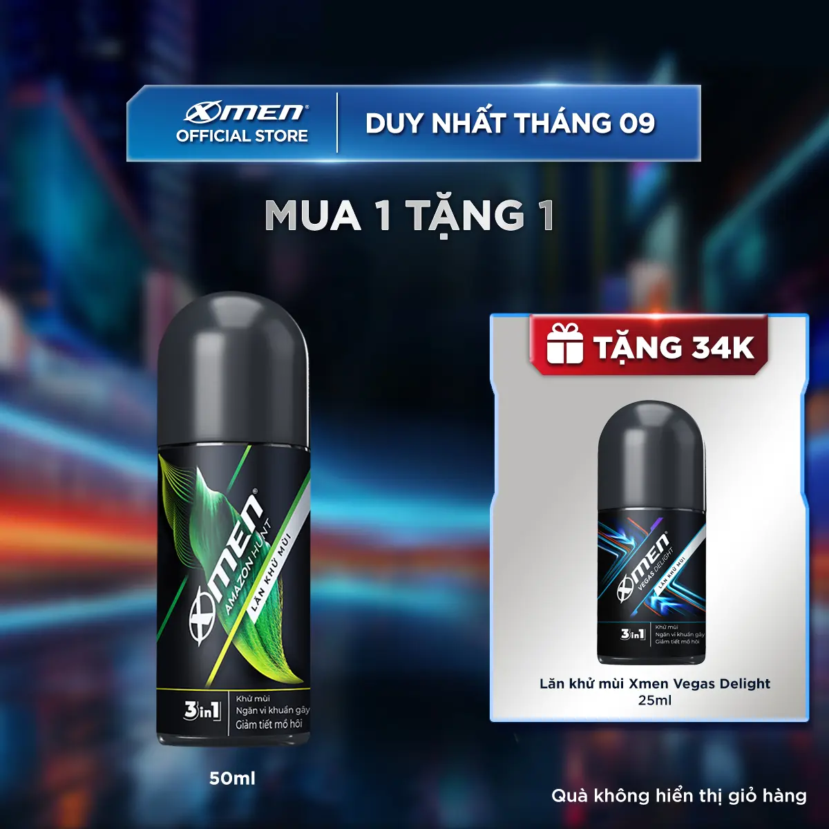 [COMBO MUA 1 TẶNG 1] Lăn khử mùi Xmen Amazon Hunt/Vegas Delight 50ml + Tặng Lăn khử mùi Vegas Delight 25ml