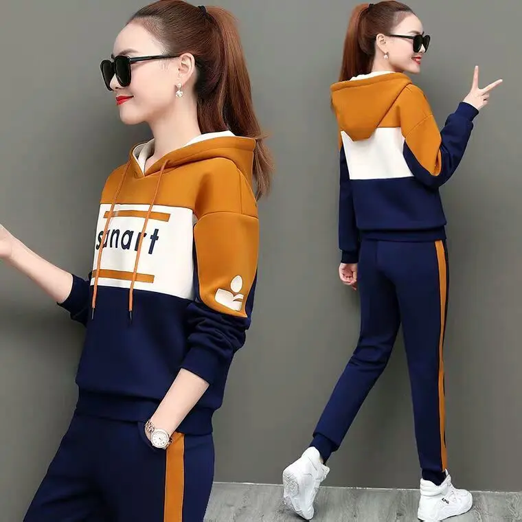 Bộ Đồ Thể Thao Đi Chơi Cho Nữ, Bộ Hai Mảnh, Áo Len Có Mũ Dáng Rộng Rãi, Ngoại Cỡ, Thích Hợp Cho Mùa Xuân Và Mùa Thu, Phong Cách Hàn Quốc Mới, 2024