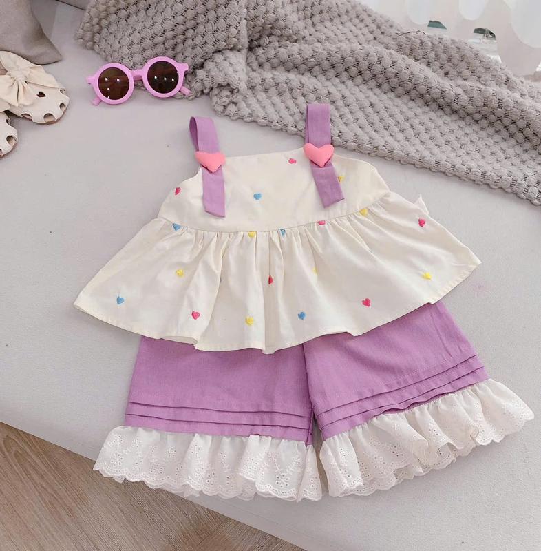 BK20 - Set bộ 2 dây màu tím chất liệu thô mềm mát cho bé gái từ 10-30kg 0