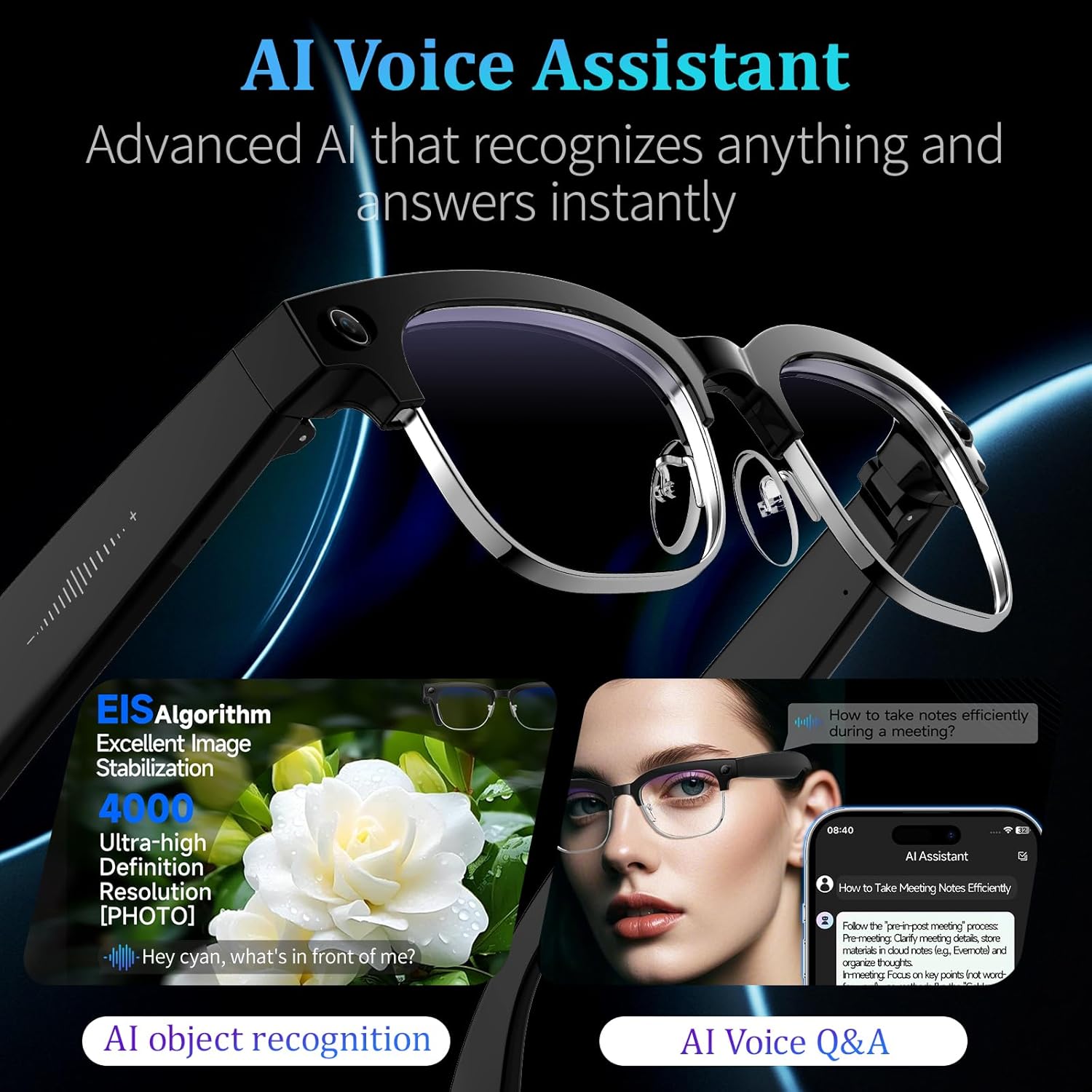 2026 New AI Translation Smart Glasses Call WIFI Transmission UV Protective Lenses 4GB Memory AI Chat Outdoor Sports Sunglasses