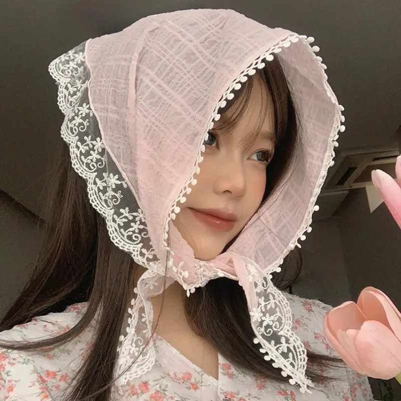 Khăn Trùm Đầu Ren Hoa Đồng Quê Kiểu Pháp Khăn Quàng Quàng Cổ Tam Giác Cho Nữ Băng Đô Gói Tóc Buộc Đầu Phụ Kiện Tóc Dễ Thương Và Ngọt Ngào 7