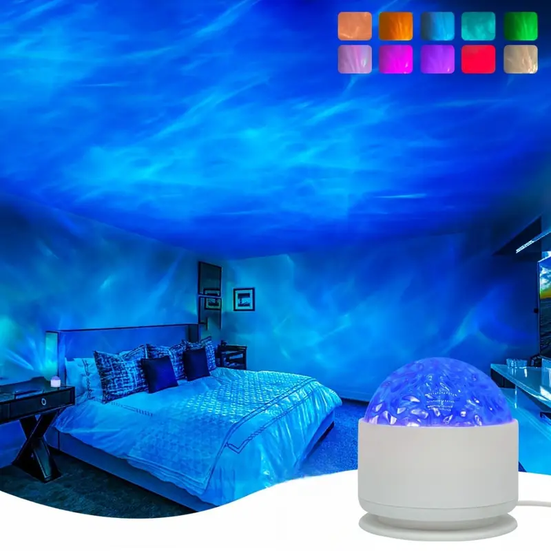 Đèn Chiếu Hình Sóng Nước LED, Chạy Bằng USB, Nhiều Màu, Điều Khiển Từ Xa, Thích Hợp Cho Đèn Ngủ Cực Quang Đại Dương, Lý Tưởng Cho Môi Trường Phòng Ngủ 1