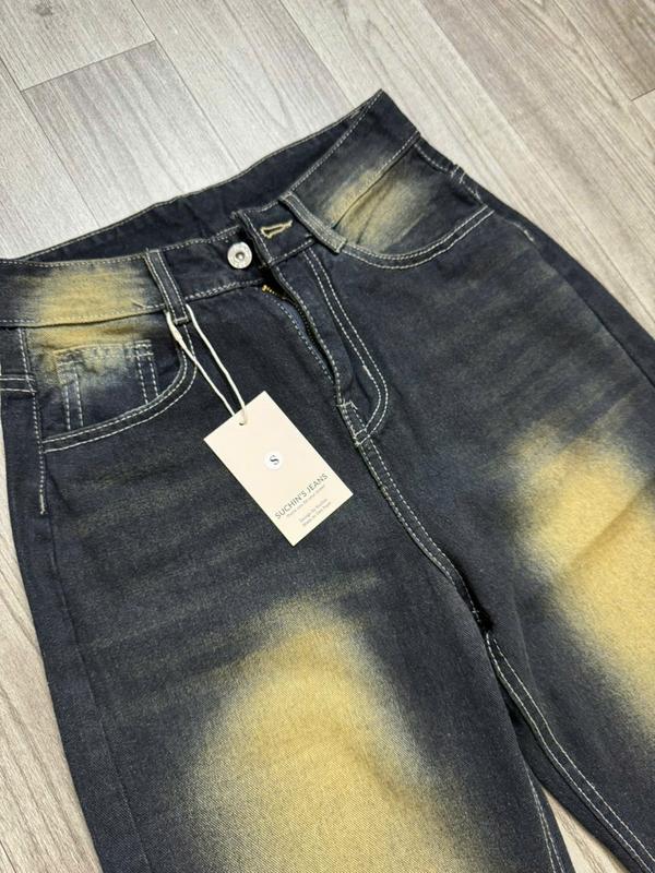 QUẦN JEANS LƯNG CAO ỐNG RỘNG MÀU RETRO, WASH MÀU, DÁNG SUÔNG SUCHINS JEANS [M43] Nữ Pants 1