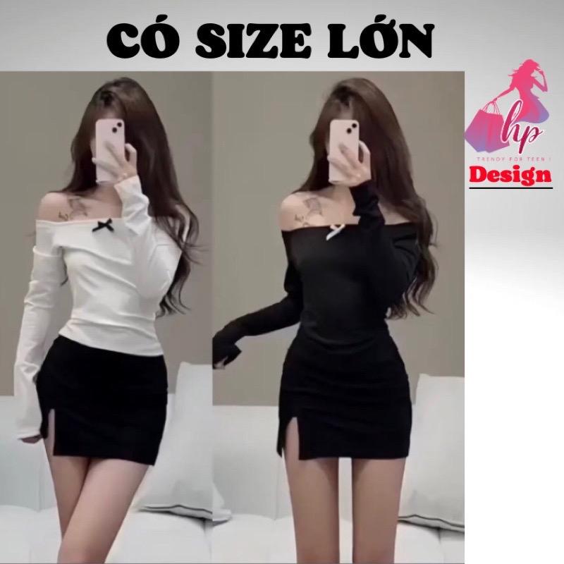 Áo trễ bẹt vai dài tay body mặc noel tết HP FASHIONTREND áo kiểu vải thun lạnh mát tôn dáng xinh xắn G654 Nữ Top Women Trắng Voan Nhung Voi Jean