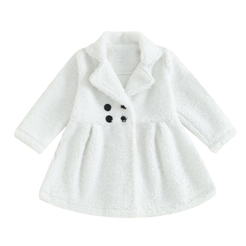 Product Introduction of Kids Girls Winter Coat, Solid Color Long Sleeve Lapel Plush Jacket Double Breasted A-Line Outwear 34