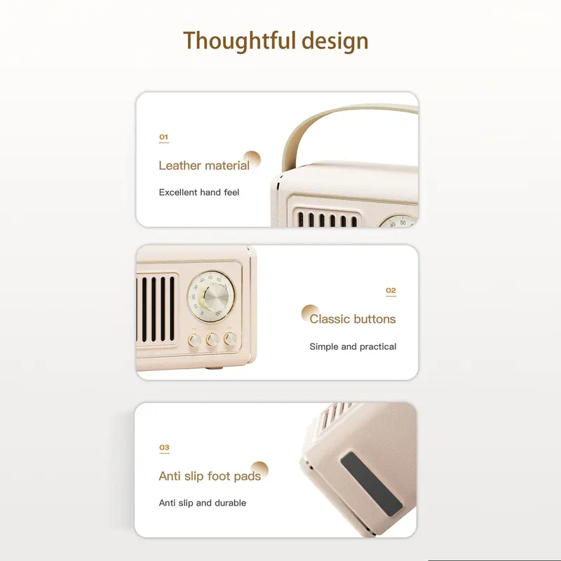 Portable Wireless Speaker, Vintage Style FM Radio Speaker with Classic Knob Design, Rechargeable Bluetooth-compatible Speaker for Home & Outdoor, Smartphone 5