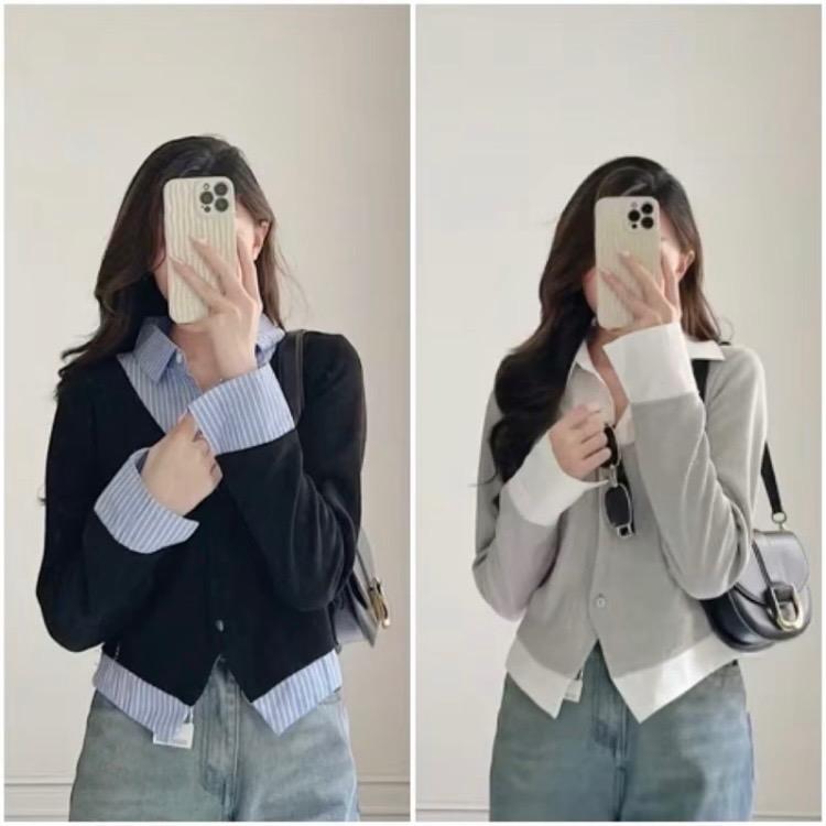 Áo thun giả sơmi phôi tay sọc bigsize 45-85kg (573) chất liệu thun tăm lạnh tay dài lịch sự xinh xắn