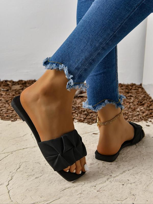 Women's Fashionable Solid Color Flat Sandals, Casual Comfortable Slide Sandals for Daily Wear, Lightweight Breathable Shoes for Women & Girls, Summer 2