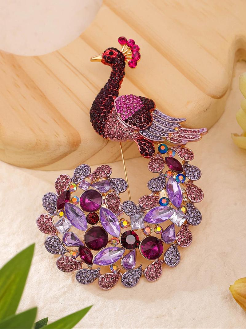 Product Introduction of New Style Peacock Design Brooch, Fashionable Rhinestone Decorated Brooch Jewelry for Women & Girls, Trendy All-match & Exquisite Brooch for Birthday Gift 6